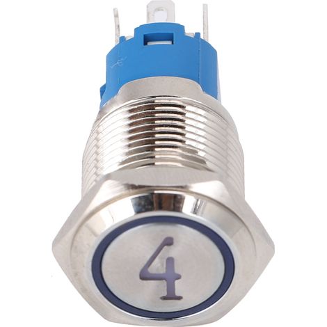 Lot de 2 interrupteurs à bouton-poussoir métalliques à 5 broches, tête plate de 16 mm, réarmement automatique avec voyant lumineux, 424 V CC, blanc (1/5)