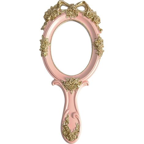 Miroir à main vintage avec poignée - Mignon miroir de poche rose princesse Hanpink (1/5)