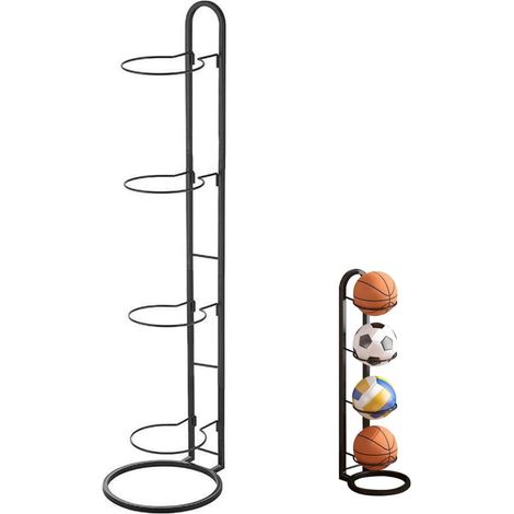 Support Ballon Vertical 4 Niveaux - Acier Robuste - Rangement Stable Football Basket - Garage Salon Jardin - Noir (1/5)