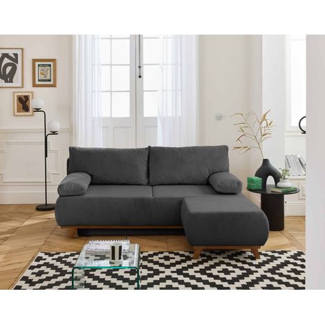 Cristal - 3-sitzer sofa - schlaffunktion und bettkasten und puff - cord - dunkelgrau