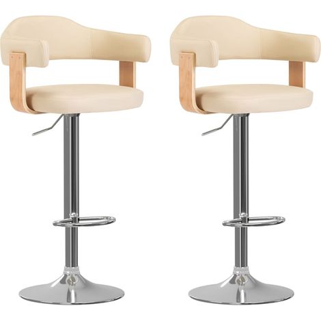 Set di 2 sgabelli da bar seggioloni design retrò in legno curvato panna PVC e ferro DEC029647