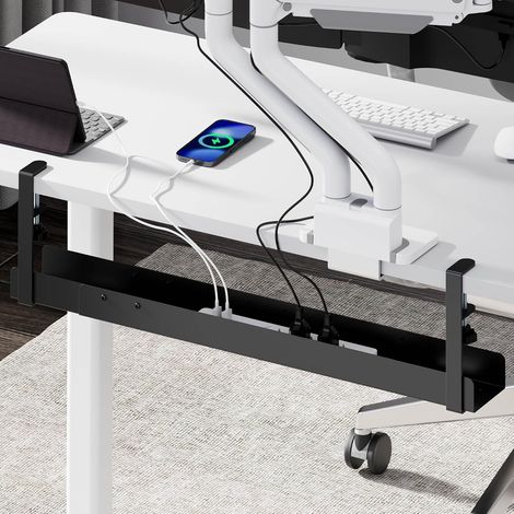 Goulotte de câbles de bureau - Extensible de 800 à 1200 mm - Gestion des câbles - Bureau avec accessoires - Montage facile par serrage (noir) (1/5)