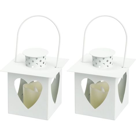 Set 2 lanterne e 2 candele a led con cuori traforati per decorazioni da interno. (1/3)