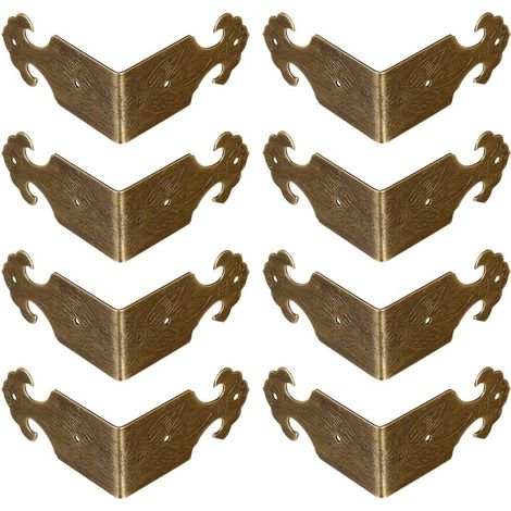 Lot de 8 protections d'angle en laiton à angle droit pour boîte à bijoux en bois et cadre photo