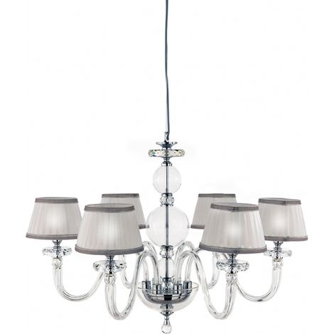Lampada a sospensione D72 cm BACH con paralume in vetro trasparente 6 LUCI CROMO (1/2)