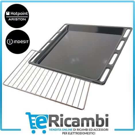 Teglia, Leccarda + griglia per Forno Ariston Indesit. Dimensioni 44,7 x 36,5 x 2 cm, Smaltata Nera, Ricambi Originali C00137834 (1/5)