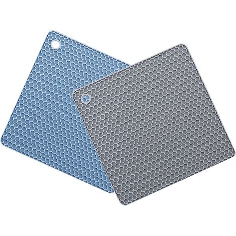 Lot de 2 dessous de plat en silicone, carrés, gris, antidérapants (1/5)