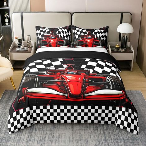 Housse de Couette 220x240 Voiture de Course Douce Enfant Fille Parure de Lit Chambre Board Imprimer Literie Set Bleu Noir Extreme Sports Couvre Lit (1/5)