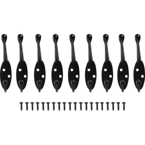 Lot de 9 crochets robustes pour chapeaux, double cintre rétro avec 20 vis, couleur noire (1/5)