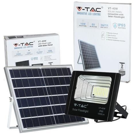 V-TAC VT-40W FARO LED 16W A BATTERIA CON PANNELLO SOLARE E TELECOMANDO Luce Bianco Fredda / Naturale Bianco Naturale