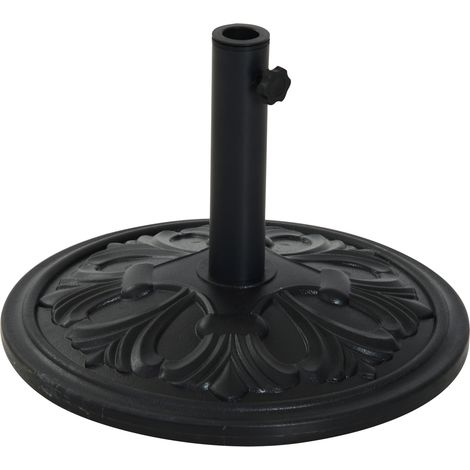 Outsunny runder Sonnenschirmständer mit beschwertem Fuß, Ø 48 x 34 cm (H), Zement-HDPE, Lilienmuster, 13 kg, Schwarz