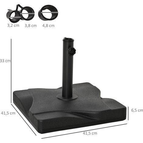 Pied de parasol 20 kg, pour mâts de parasol 32/38/48 mm, pour jardin, terrasse, balcon, béton, 41,5 x 41,5 cm, noir (1/5)