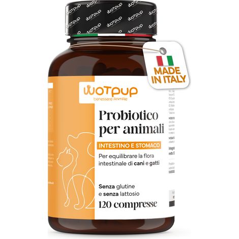 Wotpup Probiotici per Cani e Gatti, Alta Qualità Made in Italy. Fermenti Lattici 120 Compresse - 4 Mesi. Supporto Digestione, Contrasta Prurito e Allergie