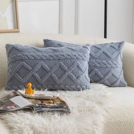 de Doux Double Face Toison Housses Coussin À Motifs Coussins décoratives pour canapé Chambre Coucher cendré cm Lot 2 30x50 Bleu (1/4)