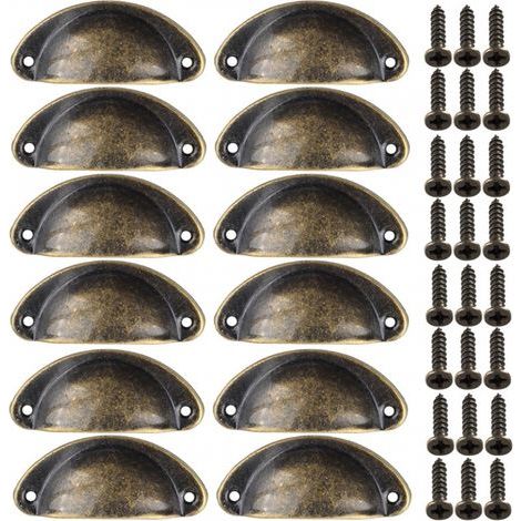 Set di 12 maniglie vintage a forma di conchiglia per mobili da comò/cucina, in ferro curvo, maniglie vintage per ante di armadi, 8,2 cm x 3,5 cm, ottone anticato (1/5)