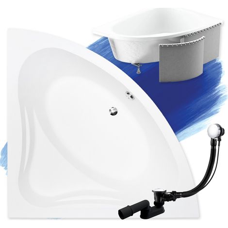 Baignoire Bain d'angle 120x120 avec des panneaux en polystyrène, Siphon de bain et pieds (support) - Set 4en1 - Fabriqué en UE - BADLAND MIA