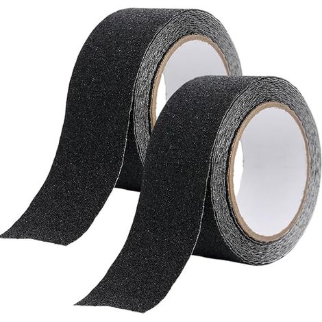 2 Stück Anti-Rutsch-Klebeband, 10 m x 2,5 cm, Anti-Rutsch-Streifen mit Anti-Rutsch-Klebeband für Treppen, Stufen, Fußböden, starkes Anti-Rutsch-Band, schwarzer Aufkleber