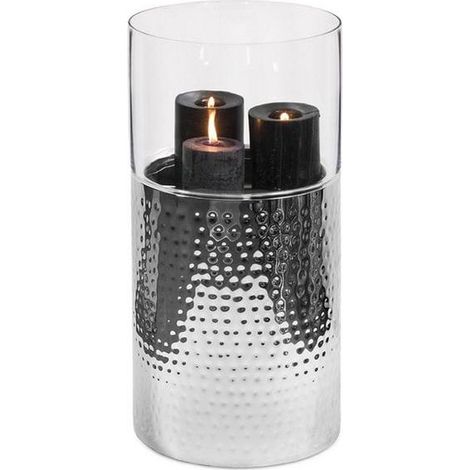 Lanterne Photophore en Verre et Acier Inoxydable Martelé Poli Brillant Hauteur 64 cm - PANGIVO (1/2)