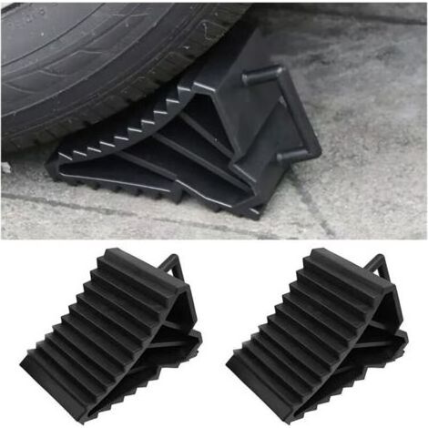 Cales de roue de remorque en 2 parties, cales de frein de voiture, cale de roue en plastique avec poignée pour voiture, remorque, caravane, camping-car (1/5)