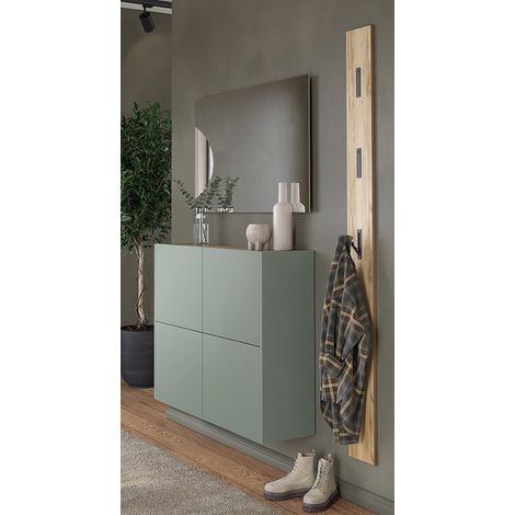 Garderoben-Set mit Spiegel & Garderobenpaneel in grün und Eiche, 3-teilig - BAIANO-01 (1/5)