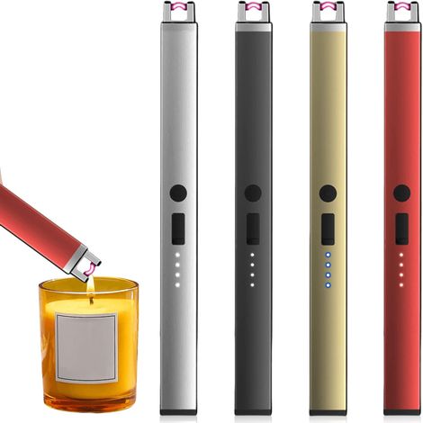 Lot de 4 briquets à arc électrique de 9,3 cm Rechargeable par USB Avec serrure de sécurité Pour cuisine, dessert, camping et barbecue (1/5)
