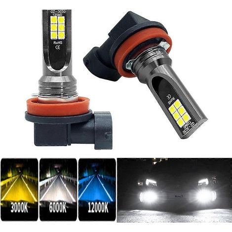 Lot de 2 ampoules LED H8 H11 pour voiture, H16JP 9005 HB3 9006 HB4, super lumineuses, pour feux de brouillard et feux de jour, 12V 6000K blanc. (1/5)