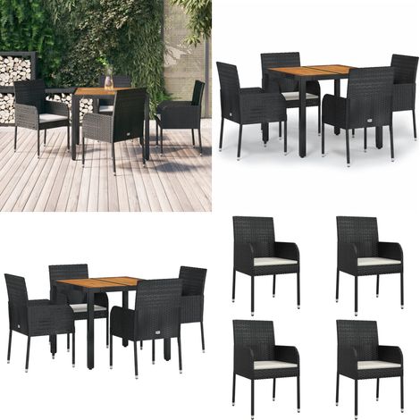 5-tlg. Garten-Essgruppe mit Kissen Schwarz Poly Rattan - Garten Essgruppe - Garten Essgruppen - Home & Living (1/5)