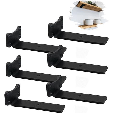 Supports d'étagère muraux industriels noirs  Lot de 6 pièces, 12,5cm, épaisseur 5mm, pour installation robuste (1/5)