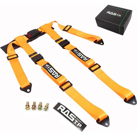 Car seat belt modification accessories, four-point go-kart racing seat belt with large black buckle - high strength polyester, four-point - orange (1/4)