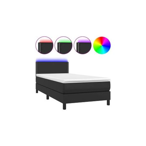 Sommier tapissier avec matelas et LED Lit adulte Contemporain Noir 90x200 cm Similicuir 66670 (1/5)