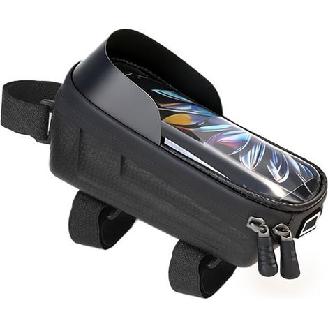 Supporto per cellulare da bicicletta, borsa da manubrio, montaggio anteriore, impermeabile, guscio rigido in EVA, touchscreen da 6,9 pollici (1/4)