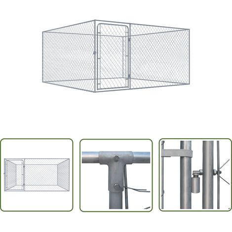 The Living Store Chenil extérieur pour chiens Acier galvanisé 2x2x1 m - Chenil Pour Chien - Abri Chien - Espace Chien - Jardin Animalier - Aire De Jeux Chien