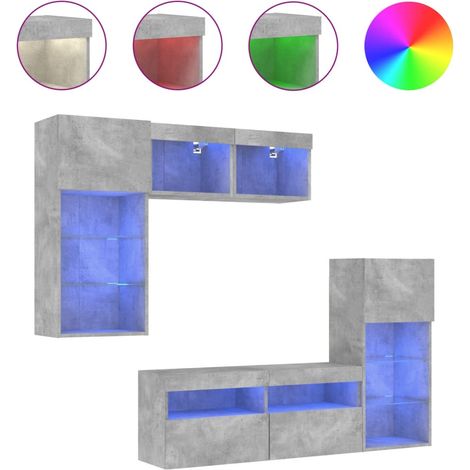 Maison Exclusive - 5-tlg. Wohnwand mit LED-Beleuchtung Betongrau (1/5)