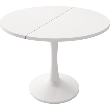 Ausziehbarer Ovaler Esstisch, 100/140 x 100 cm, aus MDF, Ess- und Kaffeetisch, Weiß (1/5)
