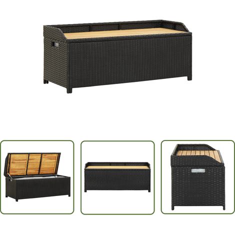 The Living Store Sitzbank mit Stauraum 120 cm Poly Rattan Schwarz - Gartenzubehör - Gartenbank - Außenmöbeln - Gartenstuhl - Rattan Möbel (1/5)