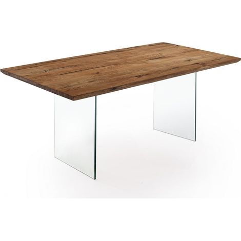 Massivtisch aus Eichenholz mit Glasbeinen 180x90cm Wander
