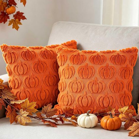 2 Stück Kissenbezug Herbst Kissenhülle 40x40 cm, Plüschkürbis Dekorative Herbstkissen für Thanksgiving Halloween Bettwäsche Sofa Decorations 40 x 40 cm (Orange) (1/5)