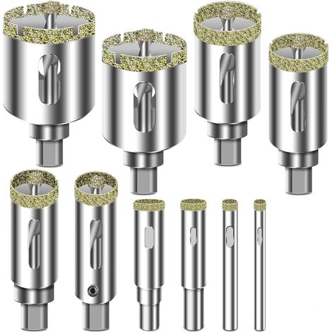 12Pcs Scie Cloche Diamantée 6-35 mm avec Foret Guidage de Centrage, Scie Cloche Carrelage avec revêtement diamant, Foret trépan Diamant pour verre, carrelage, céramique, marbre, granit (1/5)