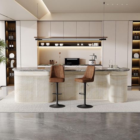 Lot de deux tabourets de bar réglables en hauteur, pivotants à 360°, assise et dossier tissu marron - qualité supérieure et confort optimal