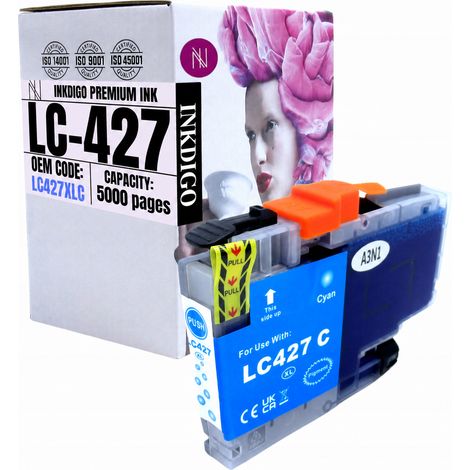 Inchiostro Inkdigo LC427XLC compatibile con la stampante Brother HL-J6010DW MFC-J5955, certificato TÜV. (1/5)