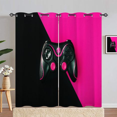 Rideau Occultant Noir Rose Jeux Vidéo Gamepad Rideau Thermique Isolant Tenture Opaque à Oeillets Draperies Intérieurs pour Maison Chambre Salon 2 Panneaux L 140 x H 280 cm - 140L X 280H cm (2 Panneaux (1/5)
