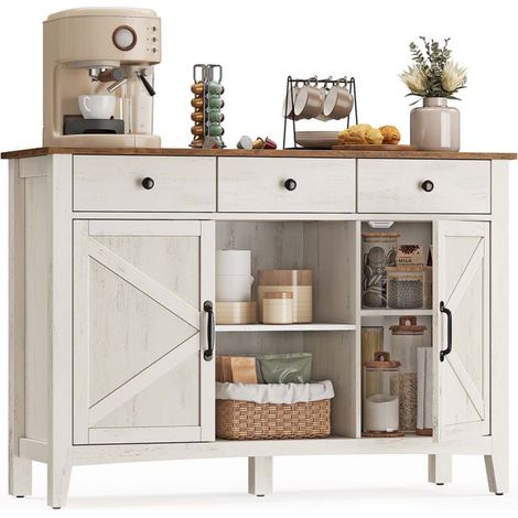 Mobiletto portaoggetti con cassetto mobiletto da cucina con ante ripiano regolabile stile country per soggiorno 40 x 1145 x 80 cm bianco 120004542