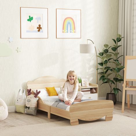 Lit enfant 70x140 cm avec barrières de sécurité thème d'ours pour garçons. filles. âgés de 3 à 6 ans. bois naturel