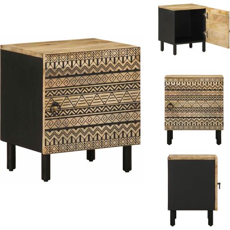 Table de chevet noir 40x33,5x46 cm bois de manguier massif brut - Table De Chevet - Tables De Chevet - Armoire De Lit - Table D'appoint Pour Chambre À Coucher (1/5)