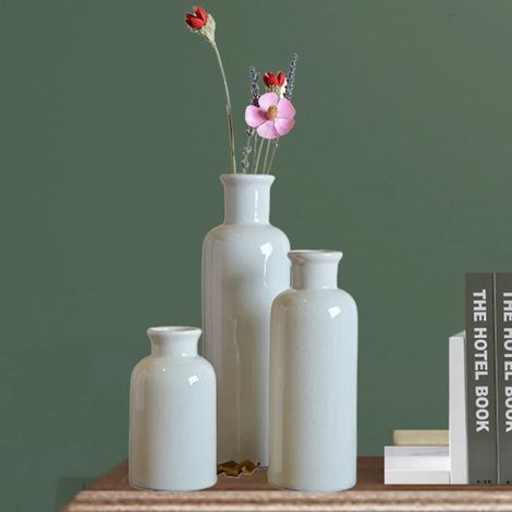 Lot de 3 vases décoratifs en céramique, vases à fleurs de table pour pampa et fleurs séchées, hauteurs 7,2 / 19 / 25,2 cm, style moderne (1/5)