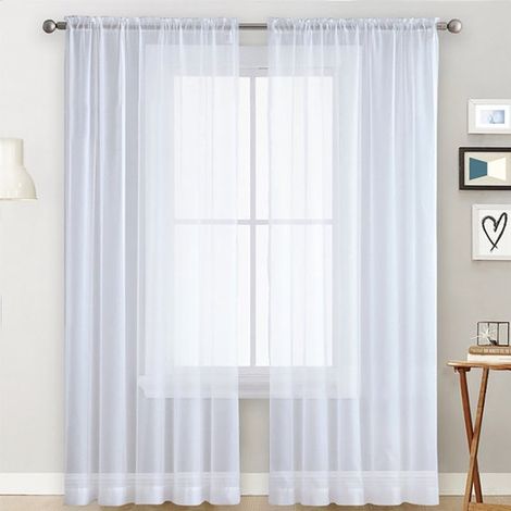 Due semplici tende trasparenti con orlo a tunnel, adatte a cucine, camere da letto, camerette per bambini, soggiorni e giardini (bianche, 134240 cm). (1/5)