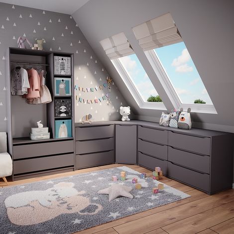 Armoire pour enfants Elmo, Anthracite, 100 x 200 cm avec 2 tiroirs, Vicco