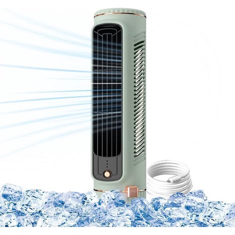 Ventilador personal portátil，Ventilador de torre sin aspas，Ventilador de mesa multifuncional，Alimentación USB，3 velocidades de viento，Verde (1/5)