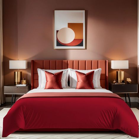 Housse de Couette Double (200 x 200 cm) Rouge Bordeaux 100% Coton 145 Fils Fermeture à Boutons Lavable en Machine à 30 °C Parure de lit élégante et Confortable (1/5)