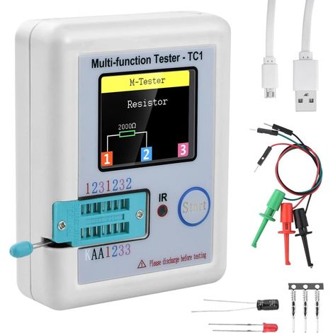 Tester per transistor portatile multifunzionale LCR-TC1 con schermo a colori da 1,8 pollici, retroilluminazione TFT, per diodi, triodi, condensatori e resistori (LW21)